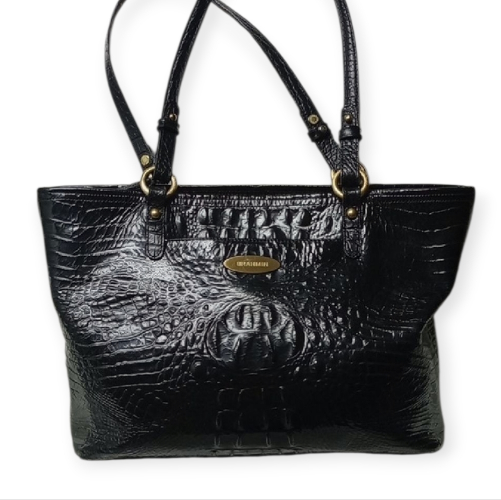 Brahmin, Black Croc-Embossed Tote